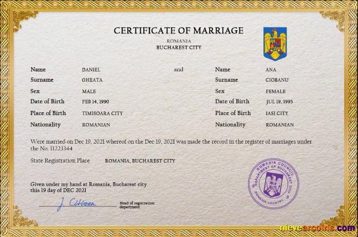 Romania marriage certificate